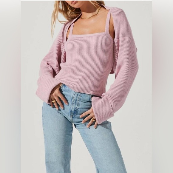 ASTR Sweaters - Astr Pink Ribbed Knit Tank and Matching Cardigan Set